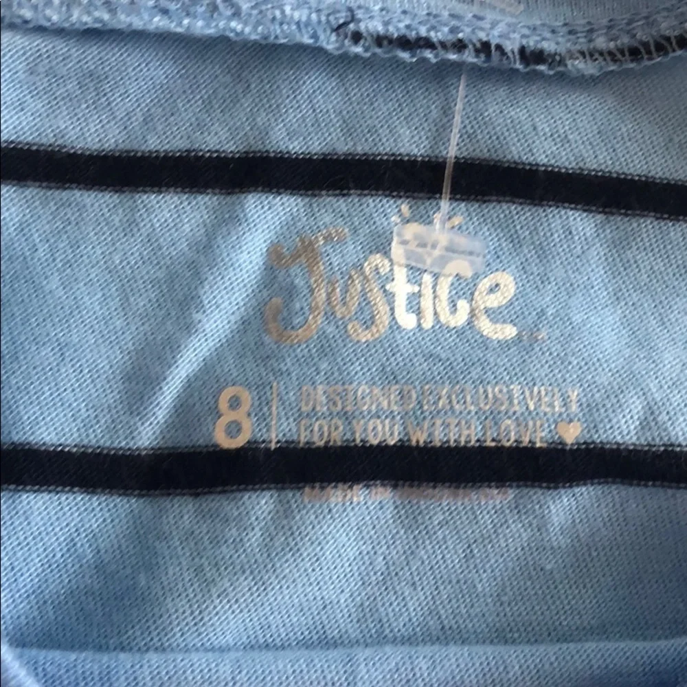 NWOT Justice blue striped puppy doggy summer girls shirt Size 8